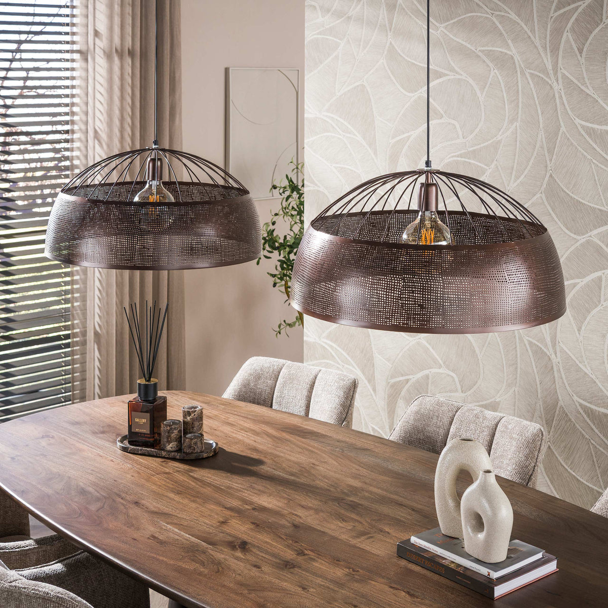 Pendant lamp Screen open antique copper - 2-light, diameter 60 cm