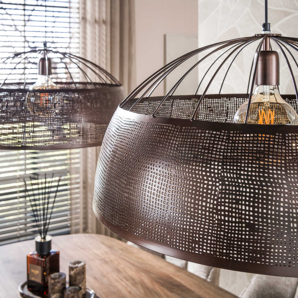 Pendant lamp Screen open antique copper - 2-light, diameter 60 cm