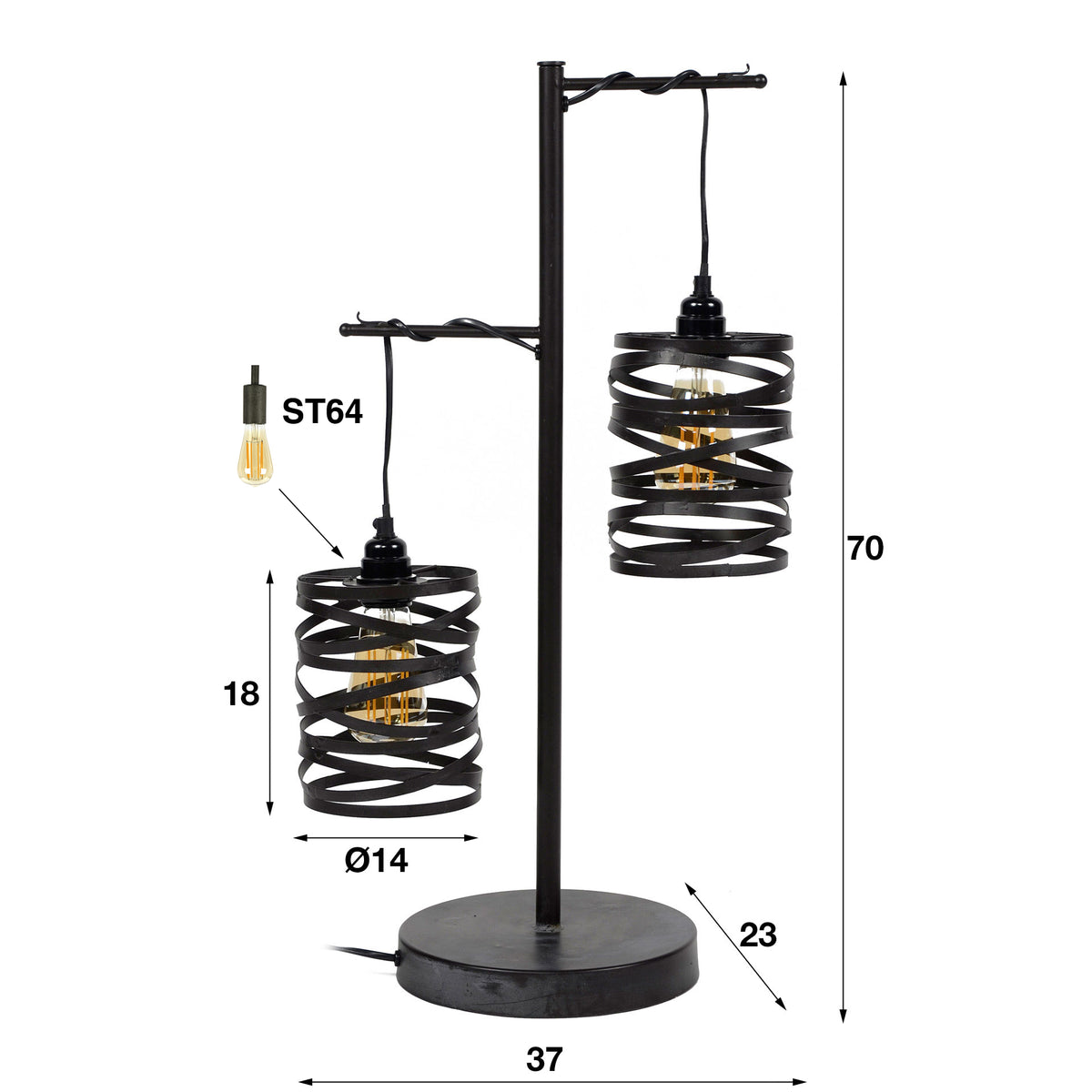 Table lamp Spindle slate grey - 2-light, 70 cm high