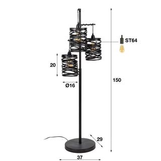 Vloerlamp Spindle leigrijs - 3-lichts, 150 cm hoog