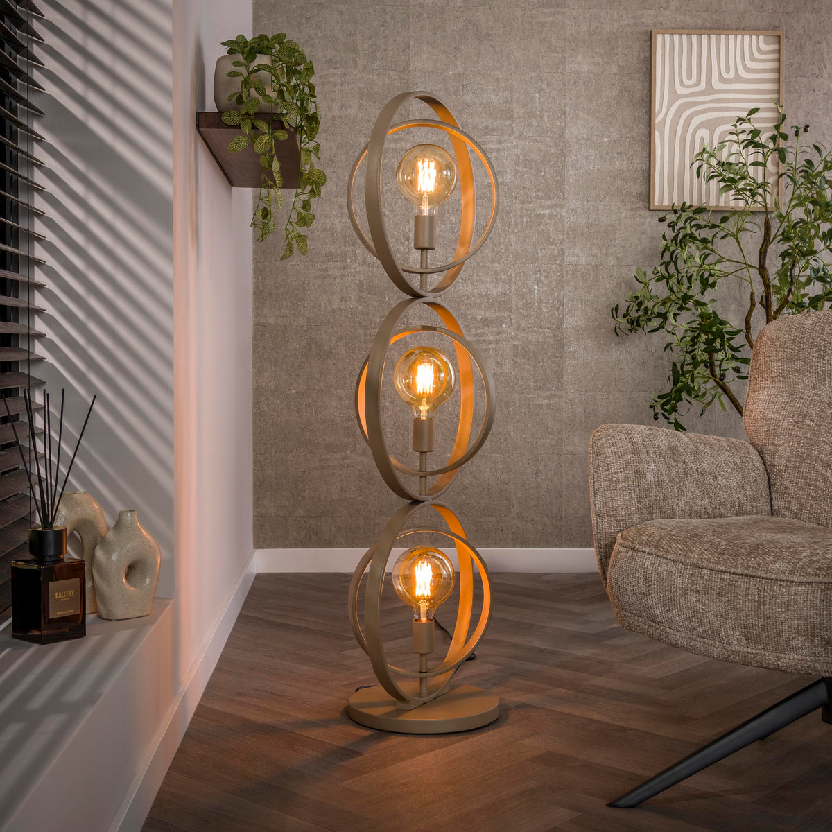 Vloerlamp Turn Around beige - 3-lichts, 124 cm hoog