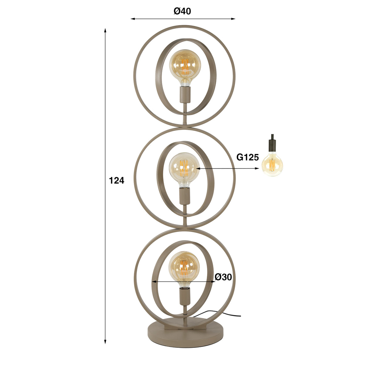 Vloerlamp Turn Around beige - 3-lichts, 124 cm hoog