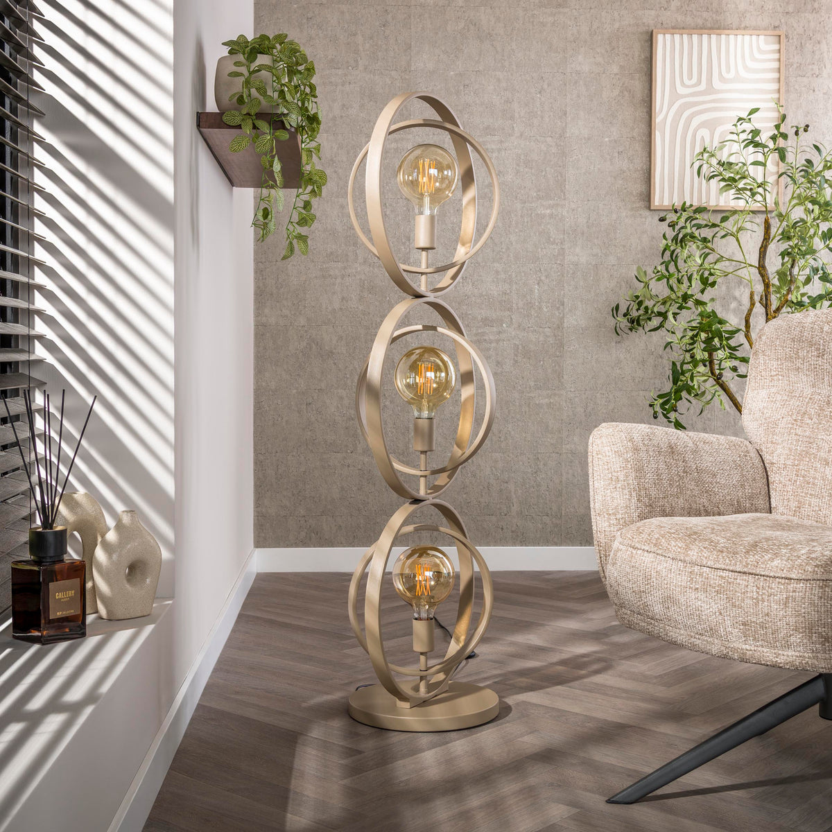 Vloerlamp Turn Around beige - 3-lichts, 124 cm hoog