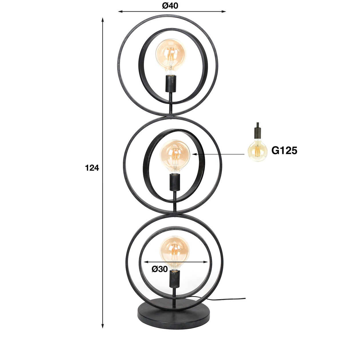 Lampadaire Turn Around anthracite - 3 lumières, hauteur 124 cm