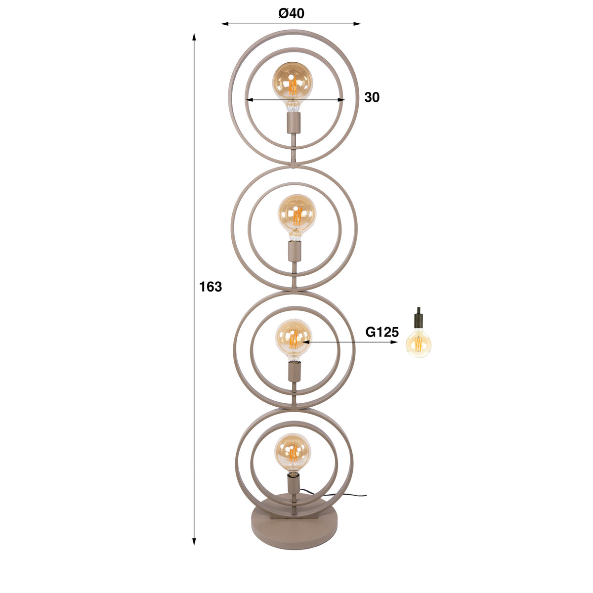 Lampadaire Turn Around beige - 4 lumières, hauteur 163 cm