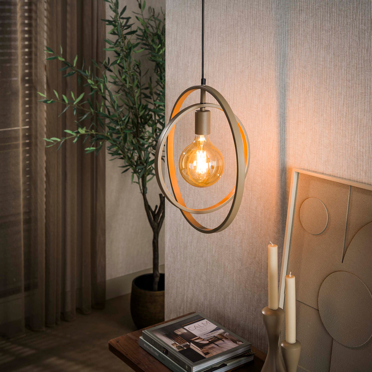 Pendant lamp Turn Around beige - 1-light, 40 cm wide
