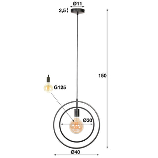 Suspension Turn Around anthracite - 1 lumière, largeur 40 cm