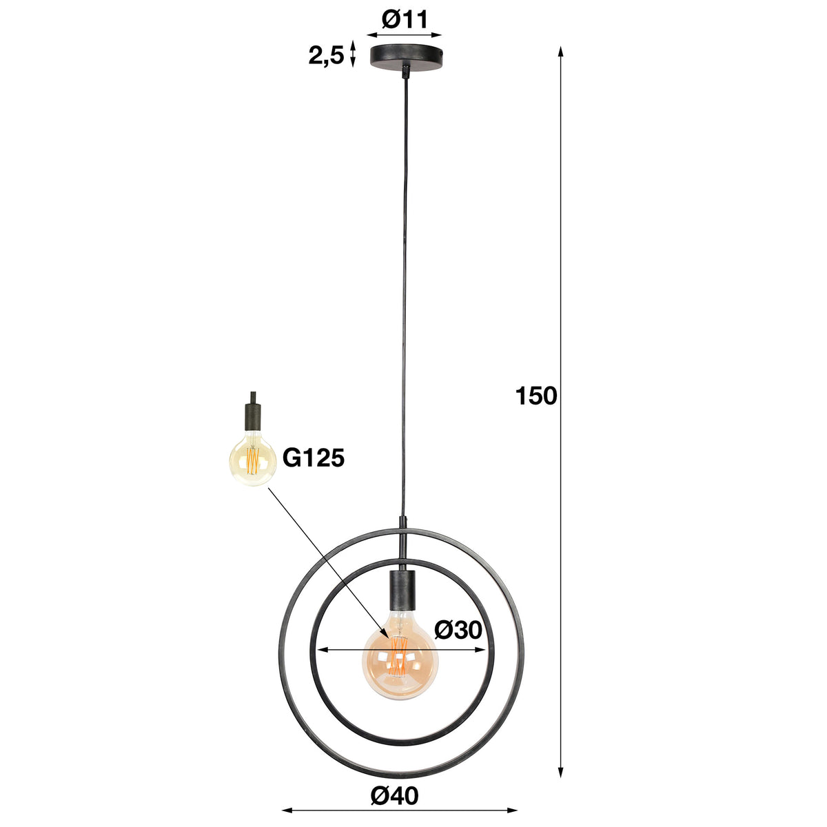 Suspension Turn Around anthracite - 1 lumière, largeur 40 cm