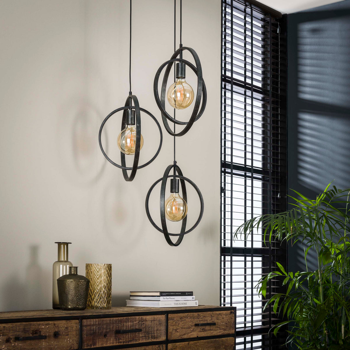 Pendant lamp Turn Around tiered anthracite - 3-light, diameter 40 cm