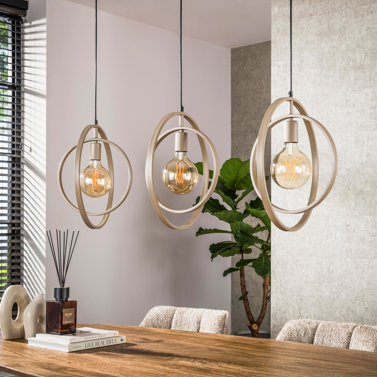 Pendant lamp Turn Around beige - 3-light, 130 cm wide