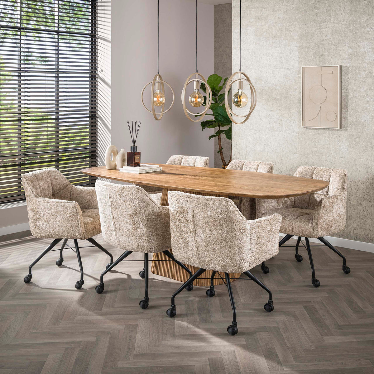 Pendant lamp Turn Around beige - 3-light, 130 cm wide