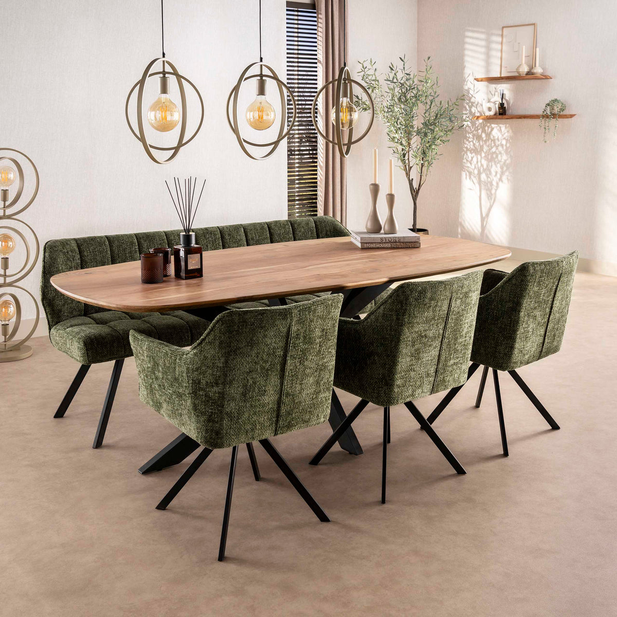 Suspension Turn Around beige - 3 lumières, largeur 130 cm