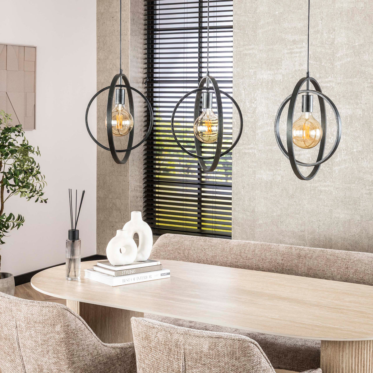 Pendant lamp Turn Around anthracite - 3-light, 130 cm wide
