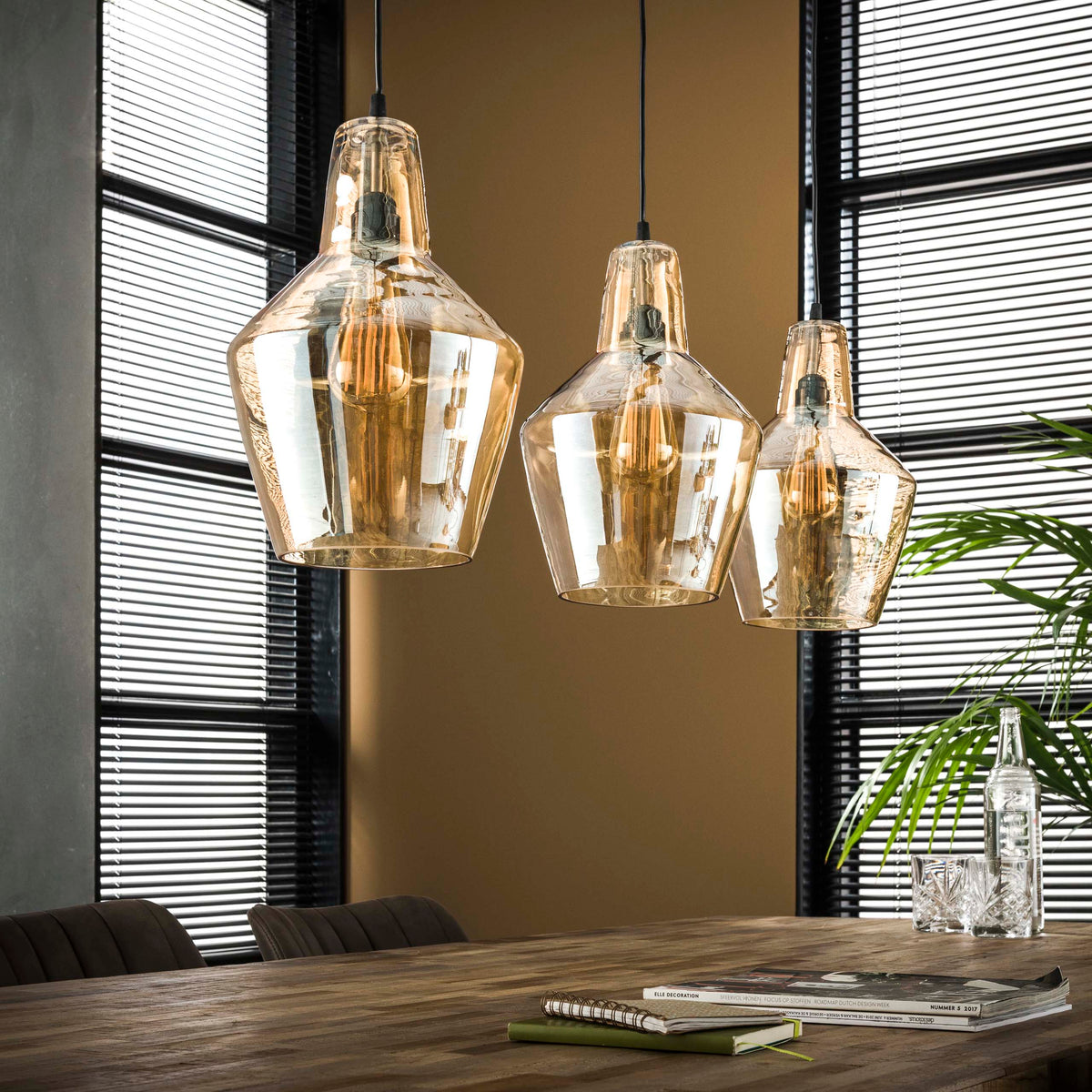 Hanglamp Glass Cone oud zilver - 3-lichts, 112 cm breed