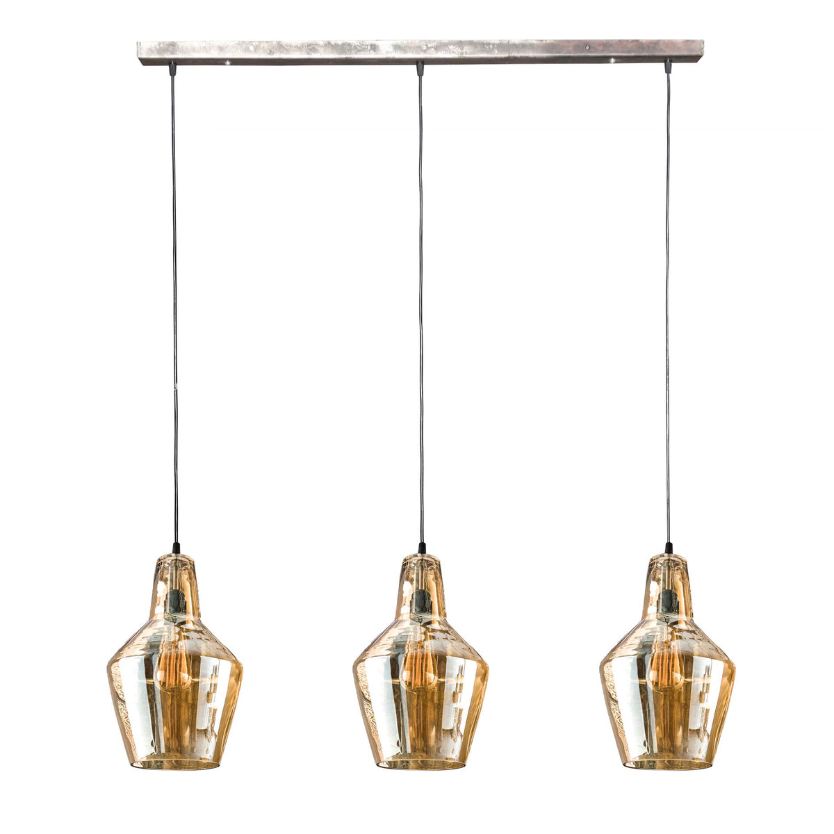 Hanglamp Glass Cone oud zilver - 3-lichts, 112 cm breed