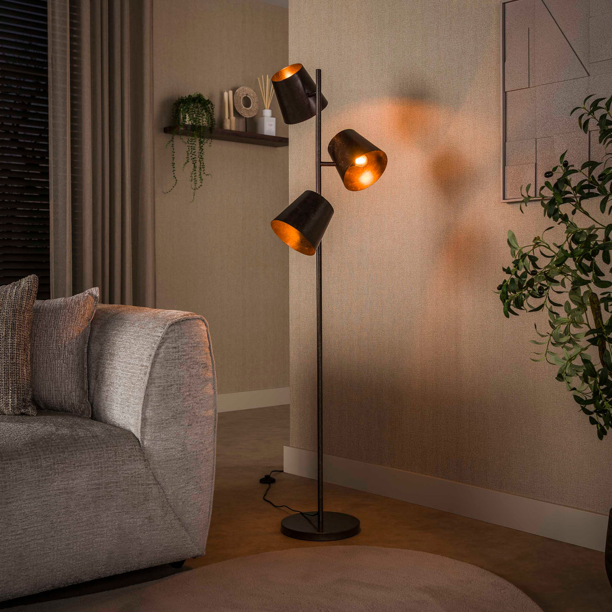 Floor lamp Kinetic urban brown - 3-light, 167 cm high