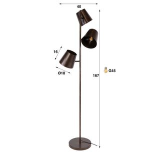 Floor lamp Kinetic urban brown - 3-light, 167 cm high