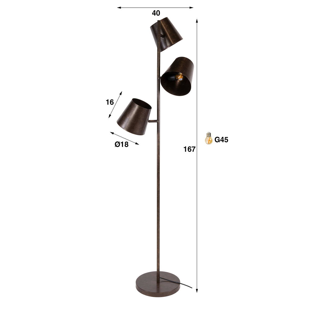 Floor lamp Kinetic urban brown - 3-light, 167 cm high