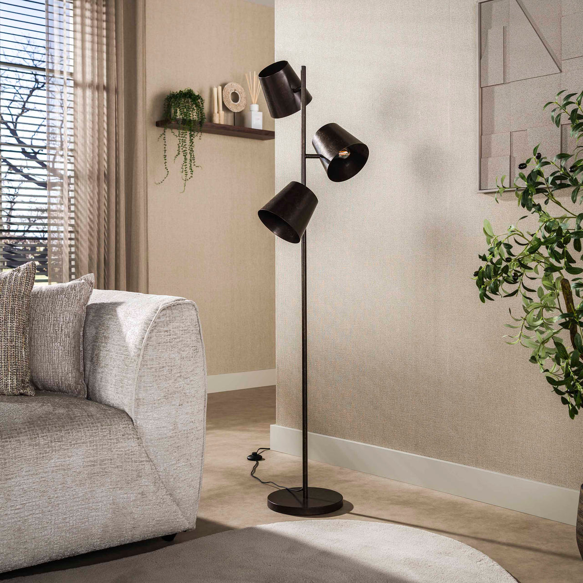 Floor lamp Kinetic urban brown - 3-light, 167 cm high