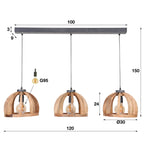 Pendant lamp Orba solid mango wood - 3-light, 120 cm wide