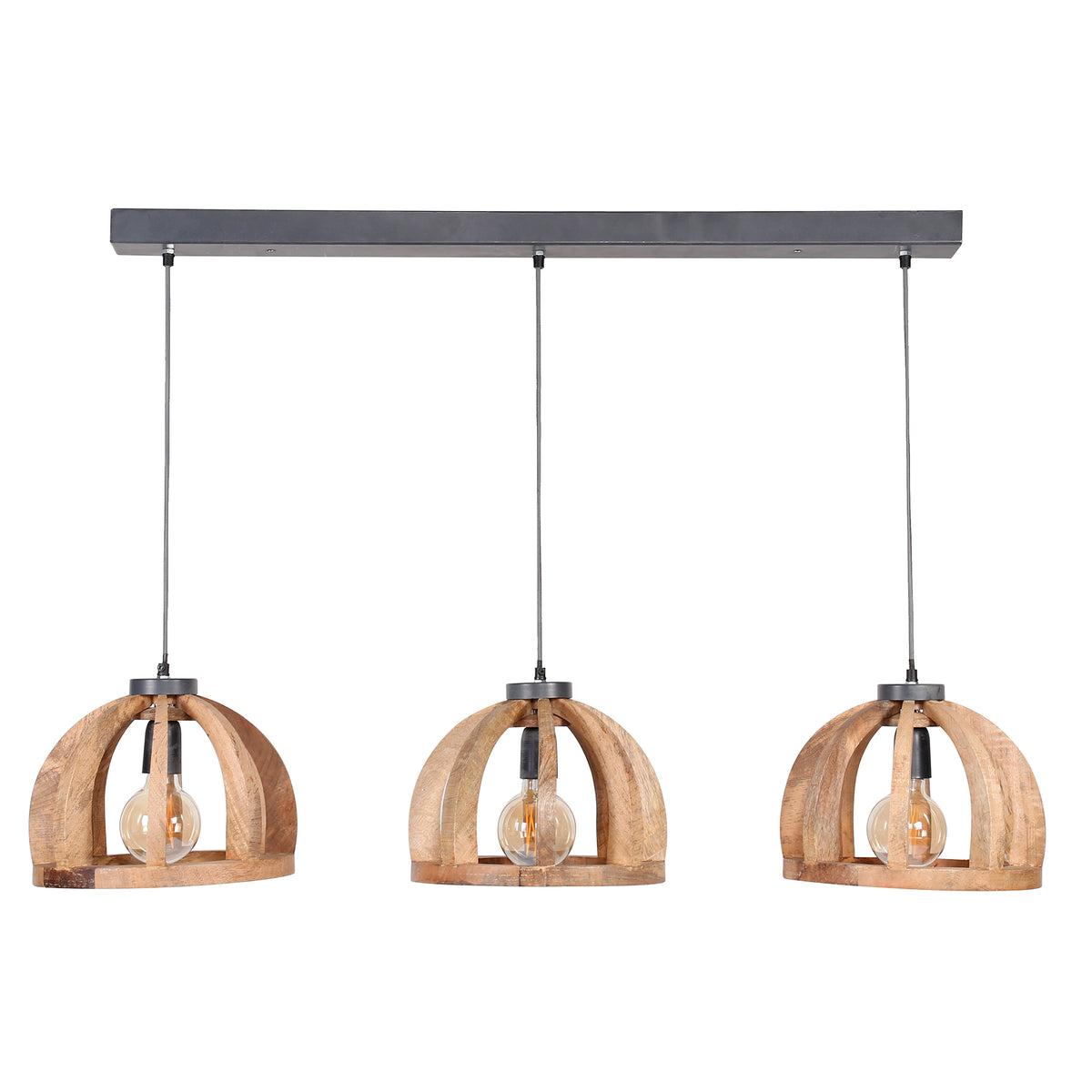 Pendant lamp Orba solid mango wood - 3-light, 120 cm wide