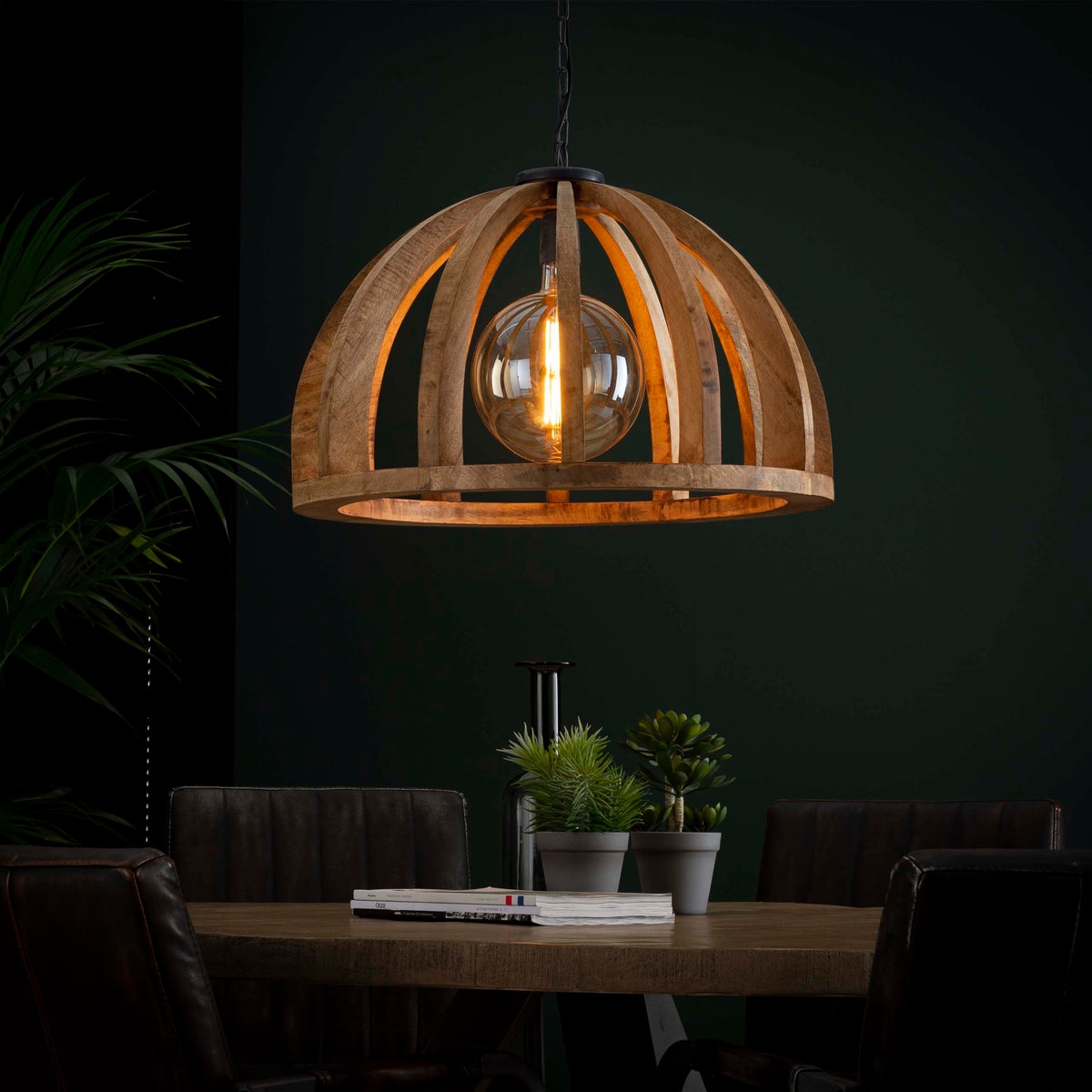 Pendant lamp Orba solid mango wood - 1-light, diameter 60 cm