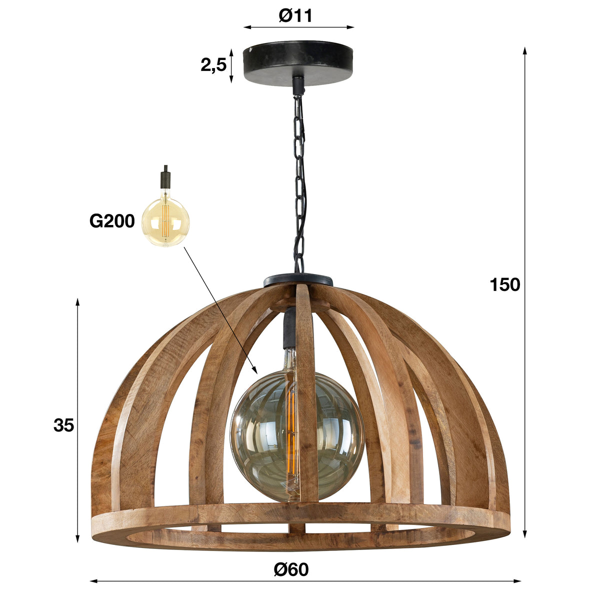 Suspension Orba manguier massif - 1 lumière, diamètre 60 cm