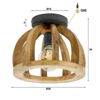 Ceiling lamp Orba solid mango wood - 1-light, diameter 30 cm