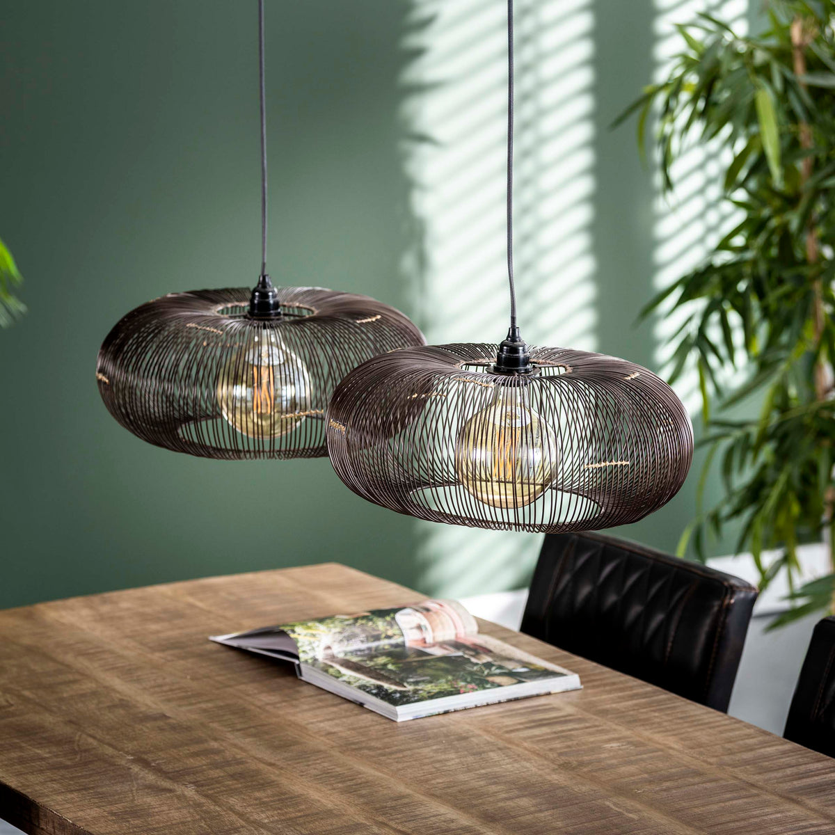 Pendant lamp Copper Twist black nickel - 2-light, 102 cm wide