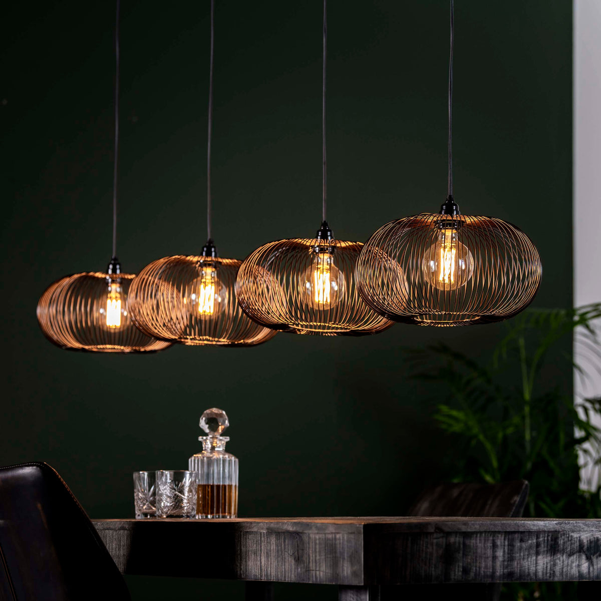 Pendant lamp Copper Twist black nickel - 4-light, 170 cm wide
