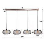 Suspension Copper Twist nickel noir - 4 lumières, largeur 170 cm