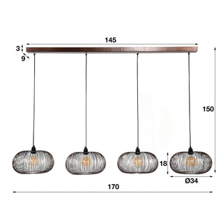 Suspension Copper Twist nickel noir - 4 lumières, largeur 170 cm
