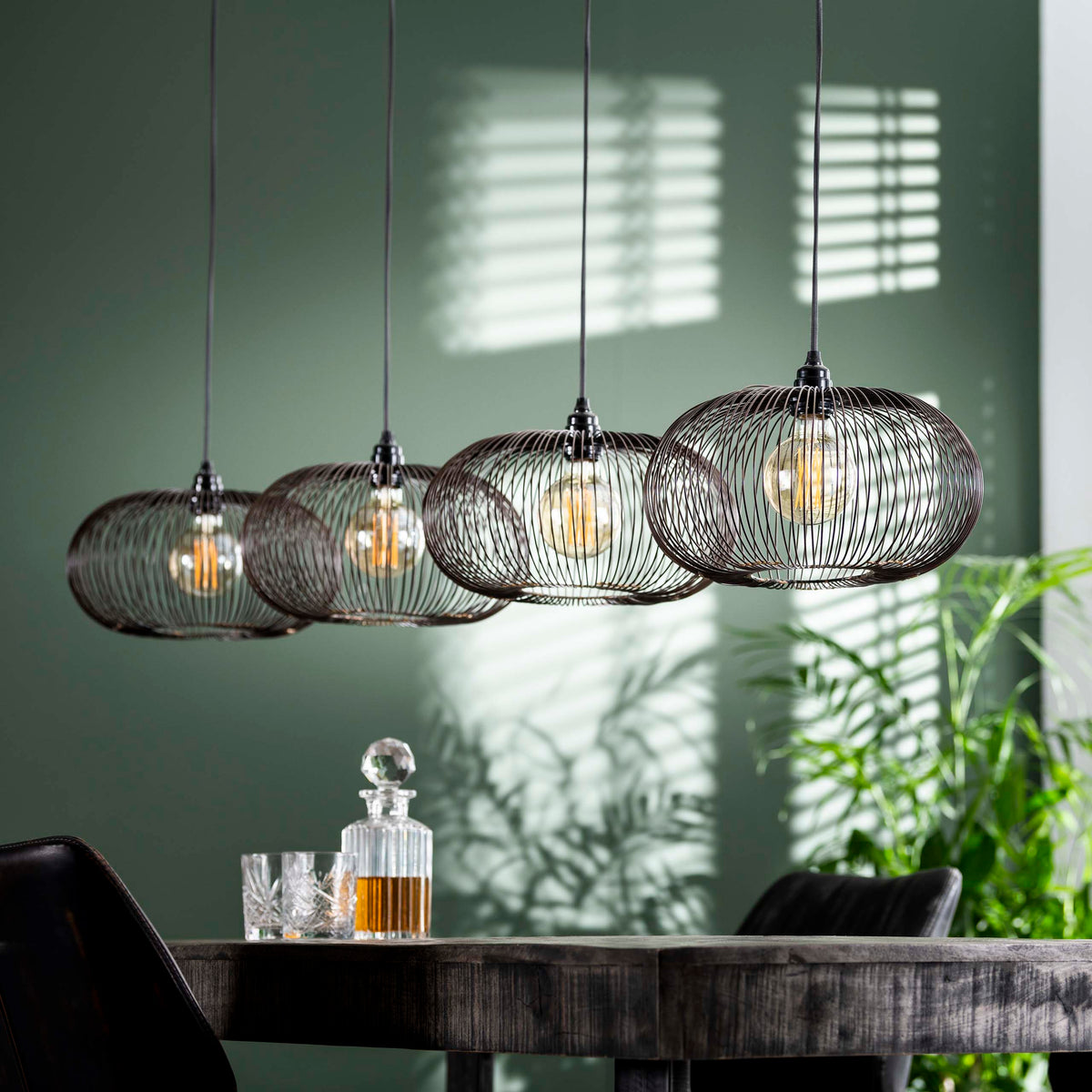 Pendant lamp Copper Twist black nickel - 4-light, 170 cm wide
