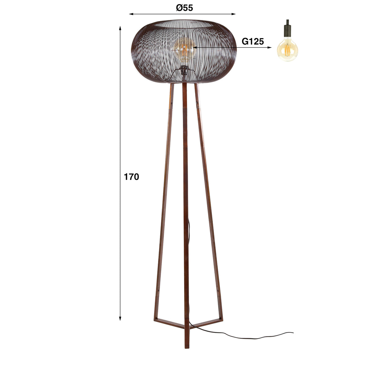 Floor lamp Copper Twist black nickel - 1-light, 170 cm high
