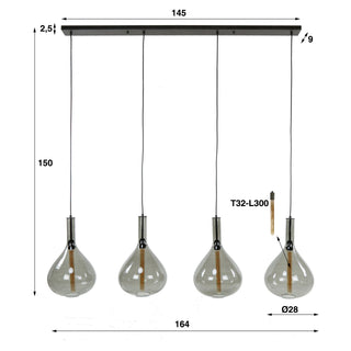 Hanglamp Smoke Drop artic zwart - 4-lichts, 164 cm breed