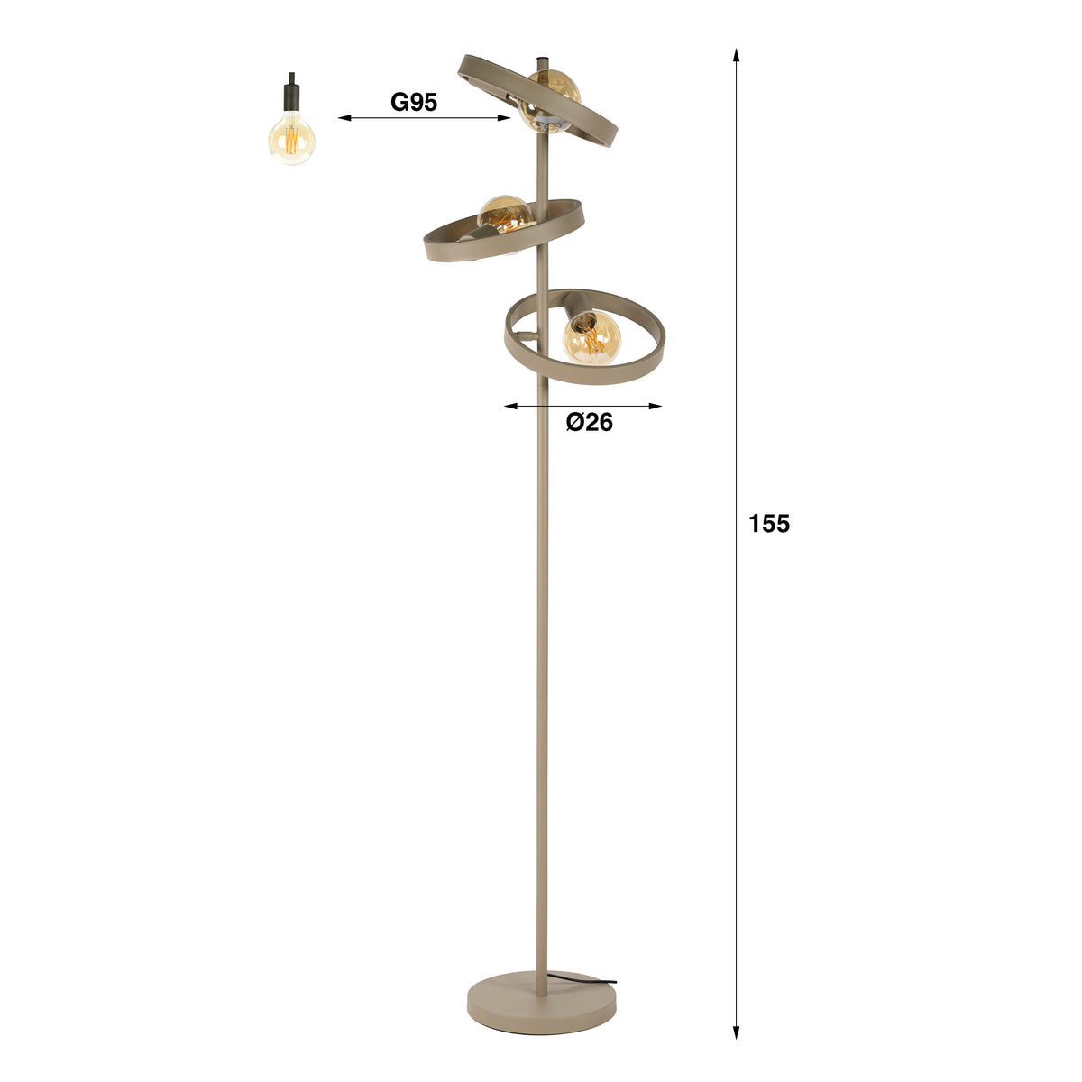 Floor lamp Hover beige - 3-light, 155 cm high