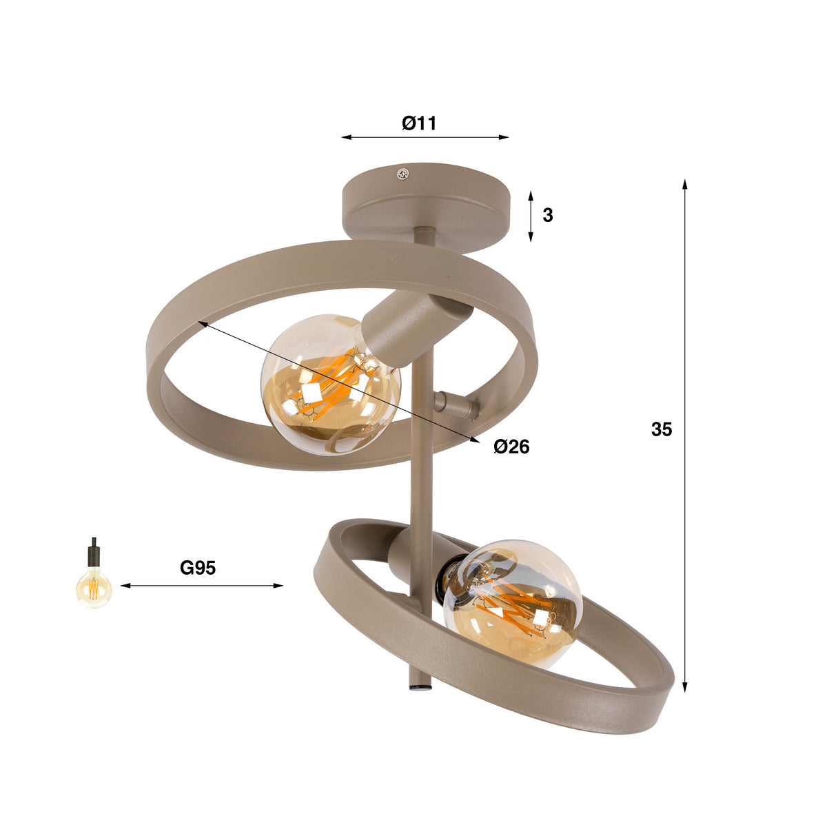Ceiling lamp Hover beige - 2-light, 42 cm wide
