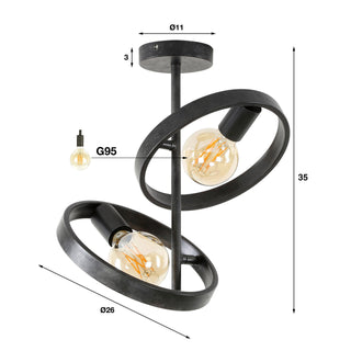 Plafonnier Hover anthracite - 2 lumières, largeur 42 cm