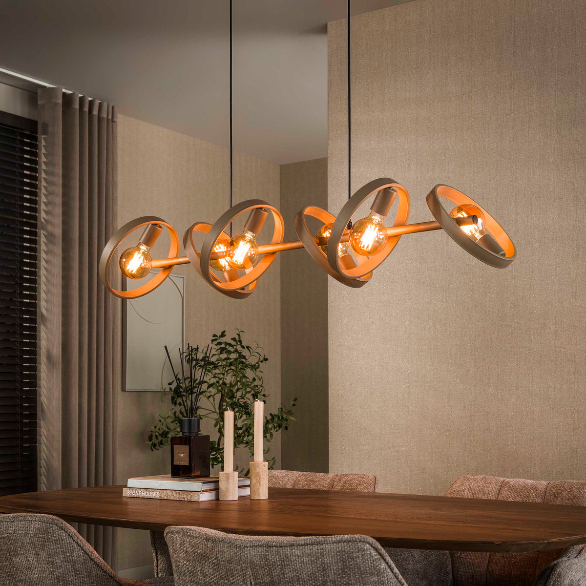 Suspension Hover beige - 6 lumières, largeur 120 cm