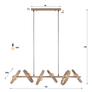 Suspension Hover beige - 6 lumières, largeur 120 cm
