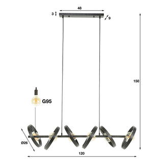 Pendant lamp Hover anthracite - 6-light, 120 cm wide