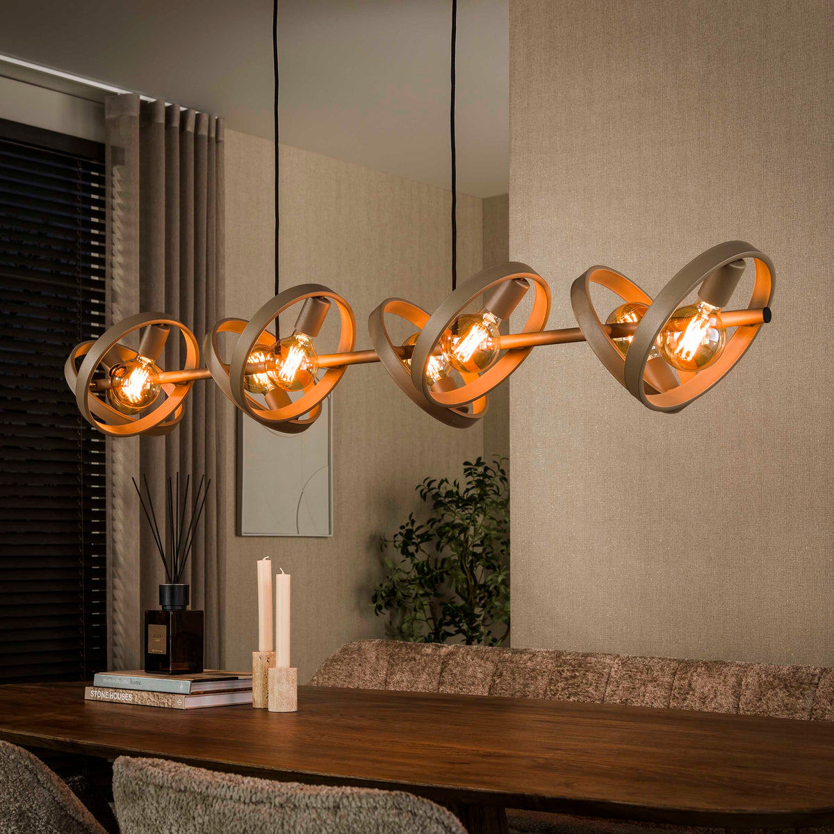 Suspension Hover beige - 8 lumières, largeur 160 cm