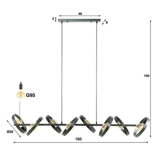 Suspension Hover anthracite - 8 lumières, largeur 160 cm