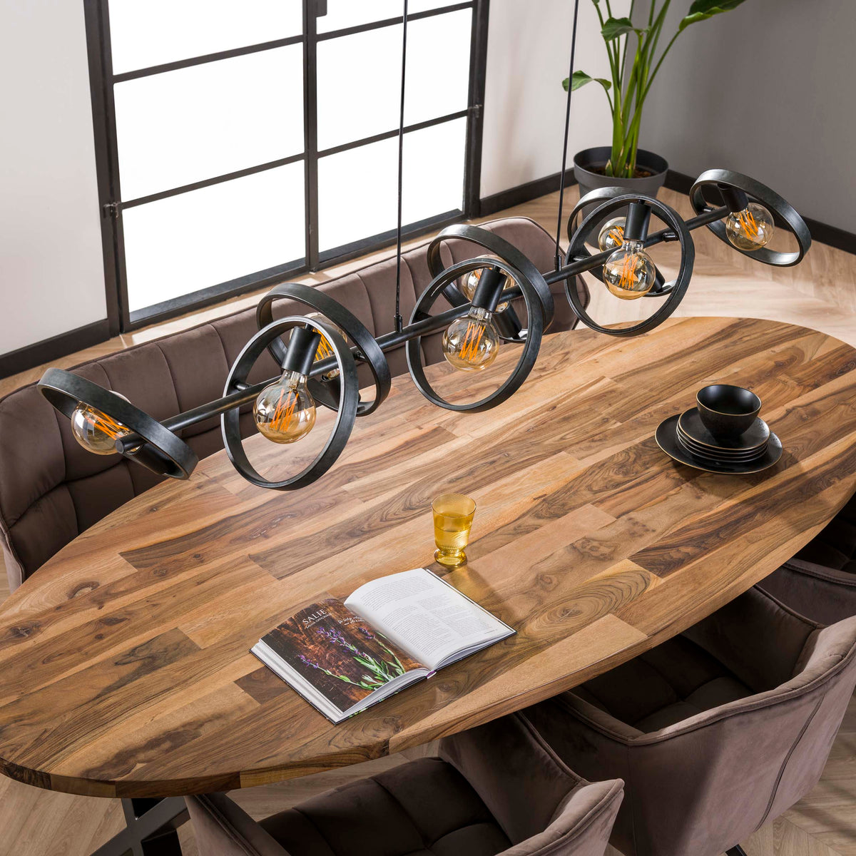 Pendant lamp Hover anthracite - 8-light, 160 cm wide