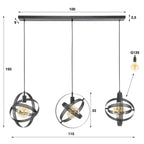 Suspension Cosmos noir artic - 3 lumières, largeur 115 cm