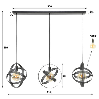 Suspension Cosmos noir artic - 3 lumières, largeur 115 cm