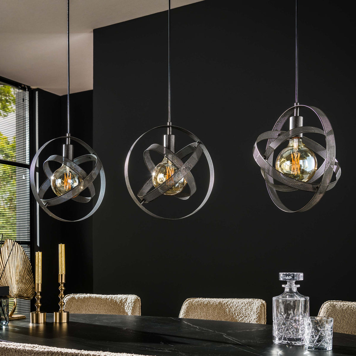 Pendant lamp Cosmos artic black - 3-light, 115 cm wide