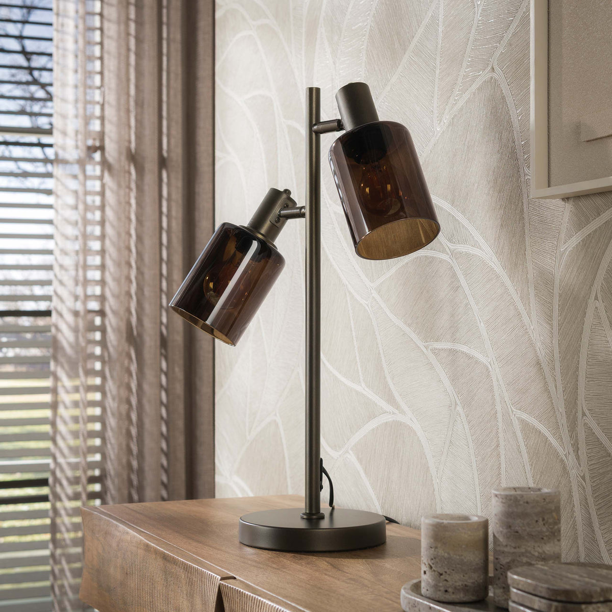 Table lamp Sepiora sienna brown - 2-light, 56 cm high