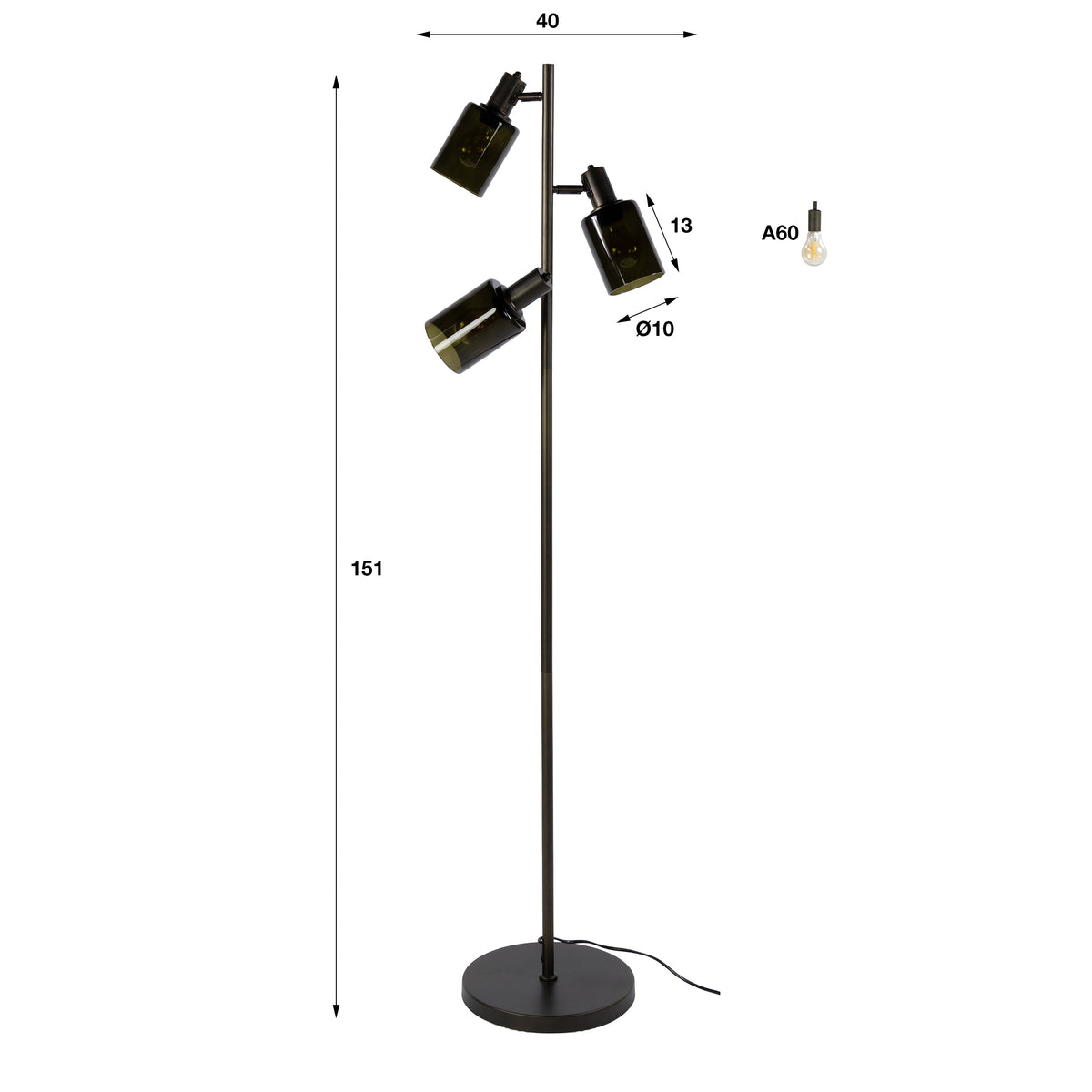 Vloerlamp Sepiora sienna bruin - 3-lichts, 151 cm hoog