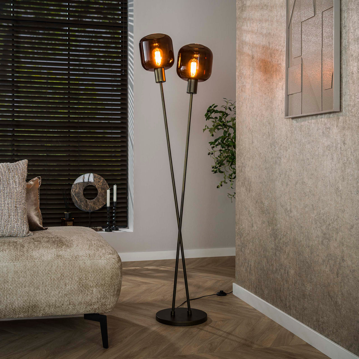 Vloerlamp Bronza sienna bruin - 2-lichts, 167 cm hoog